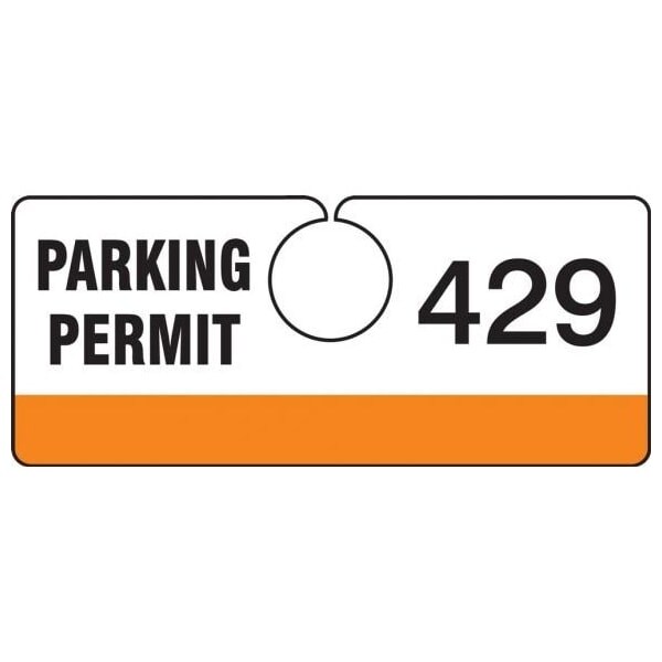 Accuform Parking Permit Tag, Numbered 900-999, Orange, 2in x 4.75in, Laminated PF-Cardstock, 100PK TNT429ORK - main